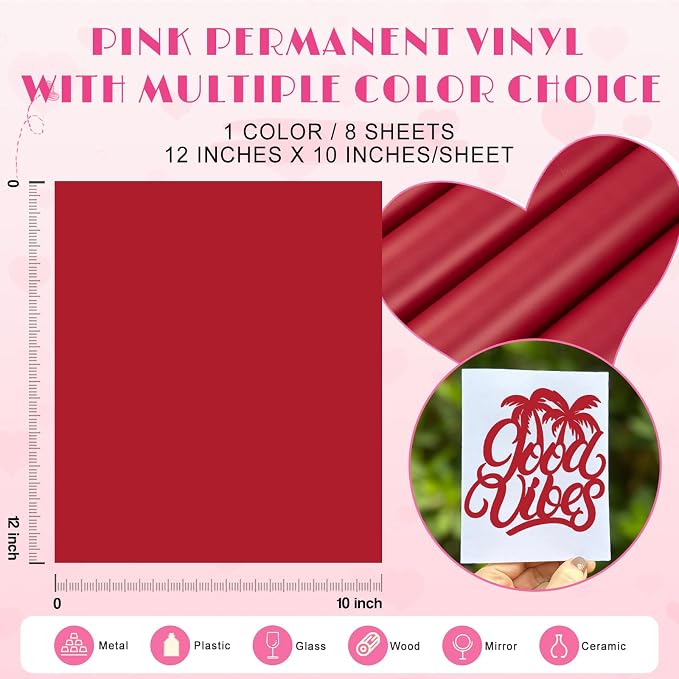 Tintnut Cherry Red Permanent Vinyl 8 Sheets 12''x10'' Adhesive Vinyl | Solid