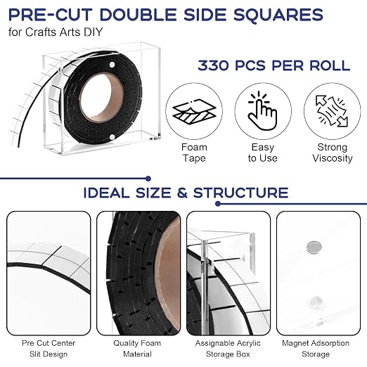 Double Sided Foam Tape for Crafts 0.4 X 0.5 in Pre Cut Double Sided Foam