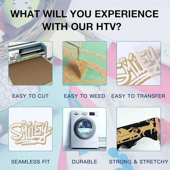 HTVRONT Champagne Glitter HTV Vinyl