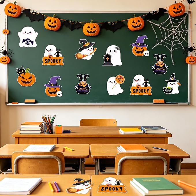 54Pcs Halloween Ghost Cutouts, Classroom Halloween Bulletin Board Decorations