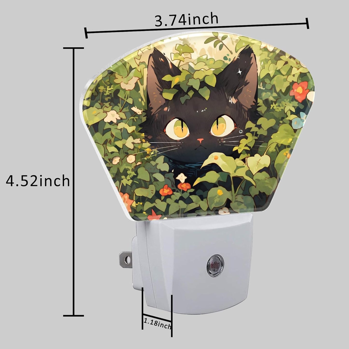 Cute Black Cat in Grass Night Light for Kids Girls Boys, Black Cat LED Night Light Plug into Wall with Dusk to Dawn Sensor for Bedroom, Hallway, Kitchen, Bathroom, Stairs Decor