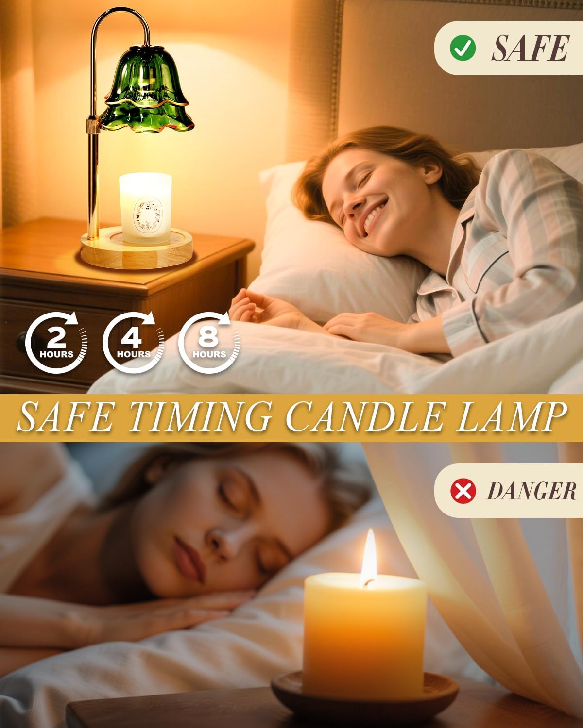 Green Candle Warmer Lamp with Timer Dimmable, Flower Candle Warming Light Height Adjustable, Wax Melt Warmer Candle Lamp for Jar Scented Candles, Birthday Christmas Housewarming Gifts for Women Mom