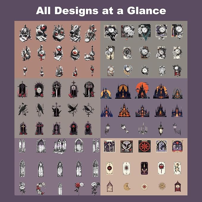 90PCS Gothic PET Stickers Set – Waterproof Die-Cut Stickers