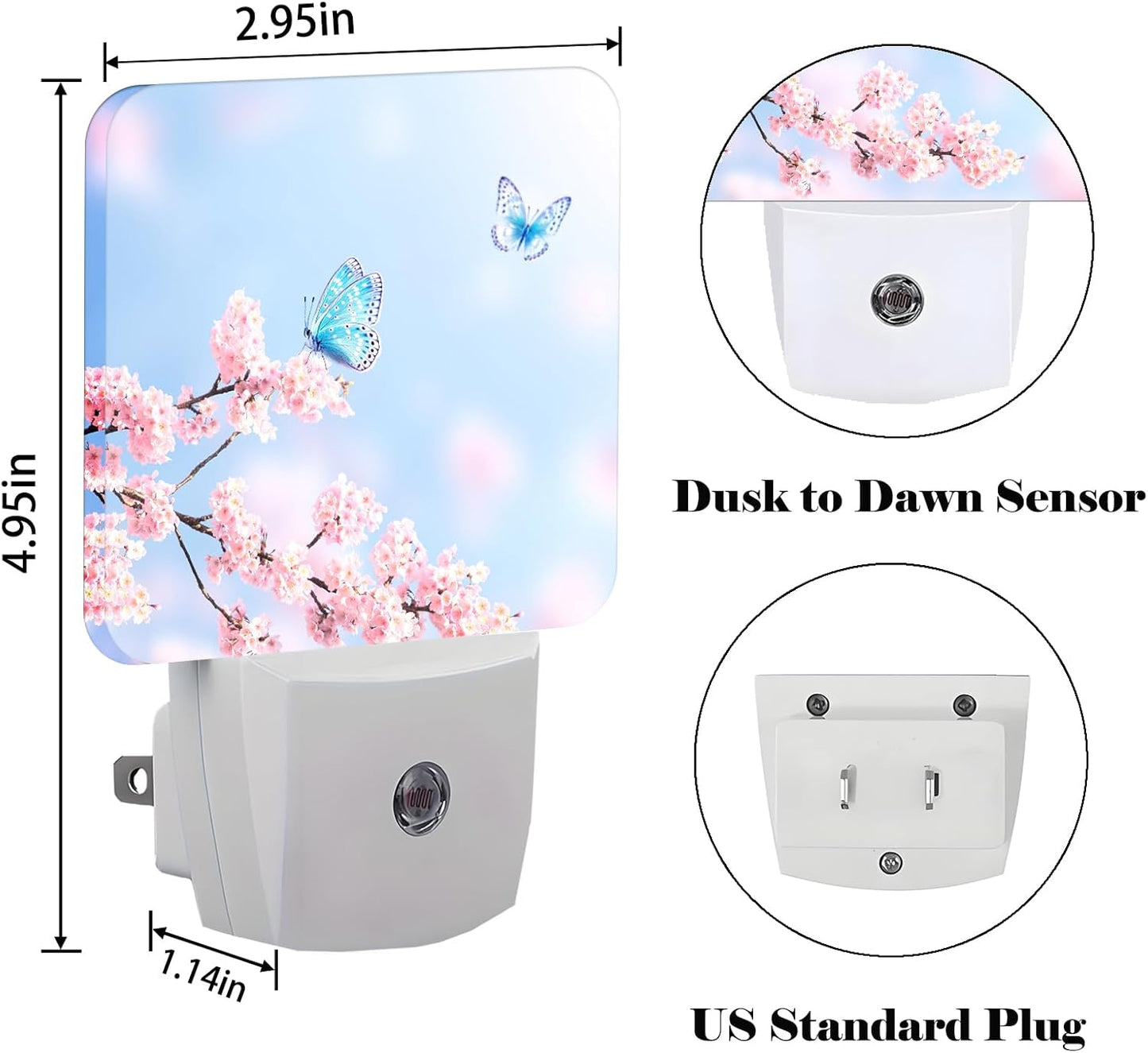 Groovy Butterfly and Flower Night Light,Plug Into Wall for Boys Girls Bedroom Decorative Square Night Light Lamp 0.5w Sleep Friendly