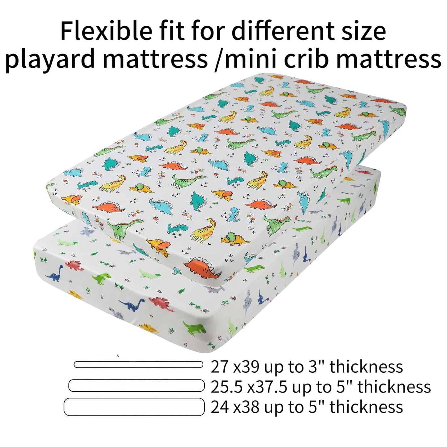 Onacosht Pack n Play Sheets 2 Pack for Baby Boy, Stretchy Jersey Knitted Portable Mini Crib Sheets Playard Mattress Cover, Dinosaur Printing