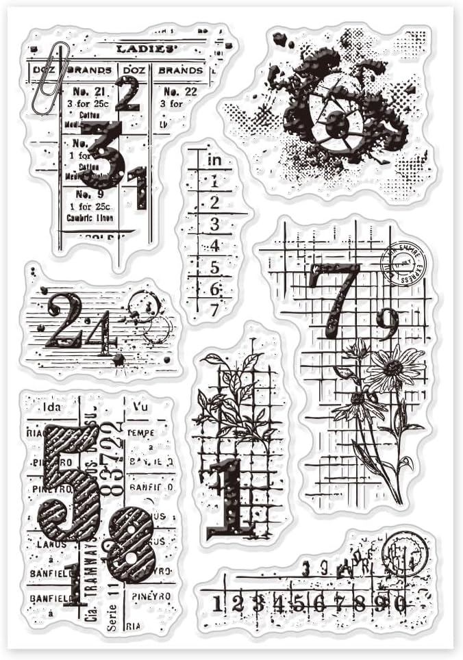 GLOBLELAND Vintage Numbers Background Clear Stamps Retro Daisy Transparent