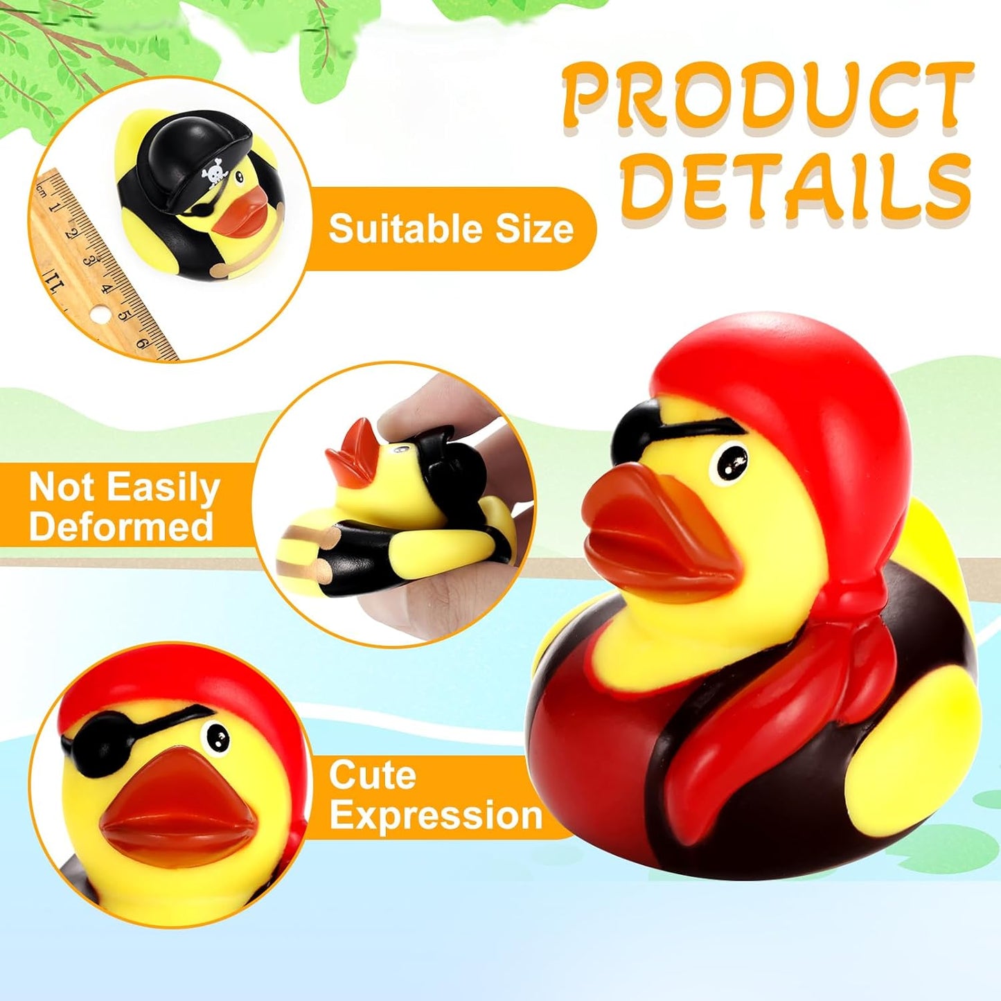 Lewtemi 24 Pcs 2 Inch Mini Pirate Rubber Ducks Cruise Ducks for Hiding with Tags Cute Yellow Decor Bathtub Pool Pirate Party Favors for Carnival Supplies Birthday Party Favor Gifts