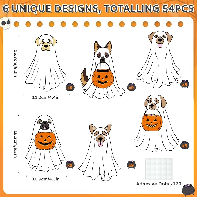 54Pcs Halloween Ghost Cutouts, Classroom Halloween Bulletin Board Paper Cutouts