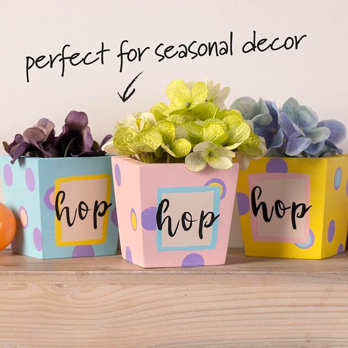 Plaid Unfinished Wood Square Planter