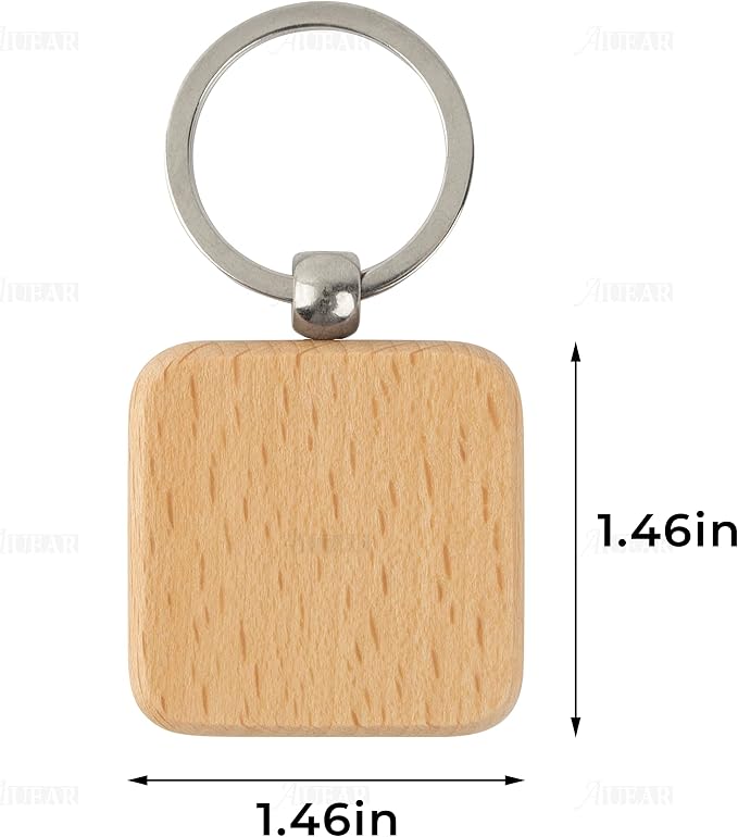 AUEAR, Blank Wooden Key Chain Wood Keychain Key Ring Key Tags Personalized EDC