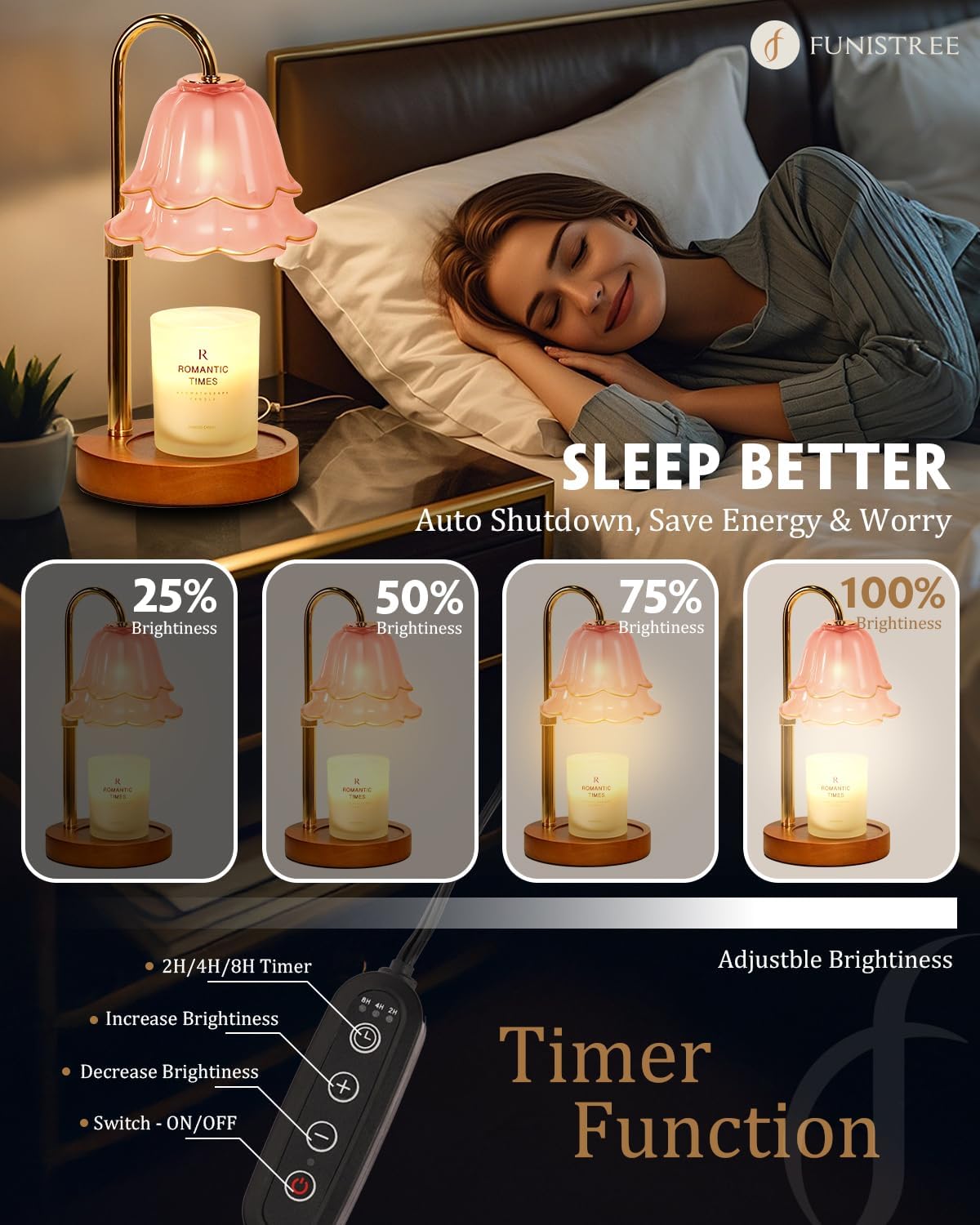 Pink Candle Warmer Lamp with Timer & Dimmer, Adjustable Height Birthday Gifts for Women Mom, Flower Candle Lamp Warmer, Wax Warmer with 2 Bulbs, House Warming New House Decorations