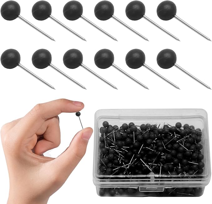 Black Map Pins, 1/8 Inch, Round Ball Head | Map Tacks, Push Pins