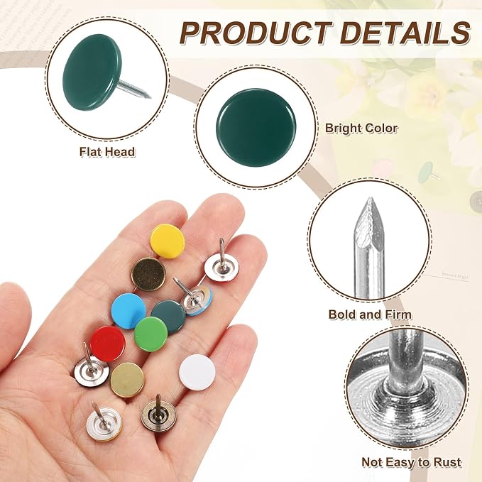 uxcell 150Pcs Upholstery Tacks, 11mmx13mm Flat Head Thumb Tack Decorative