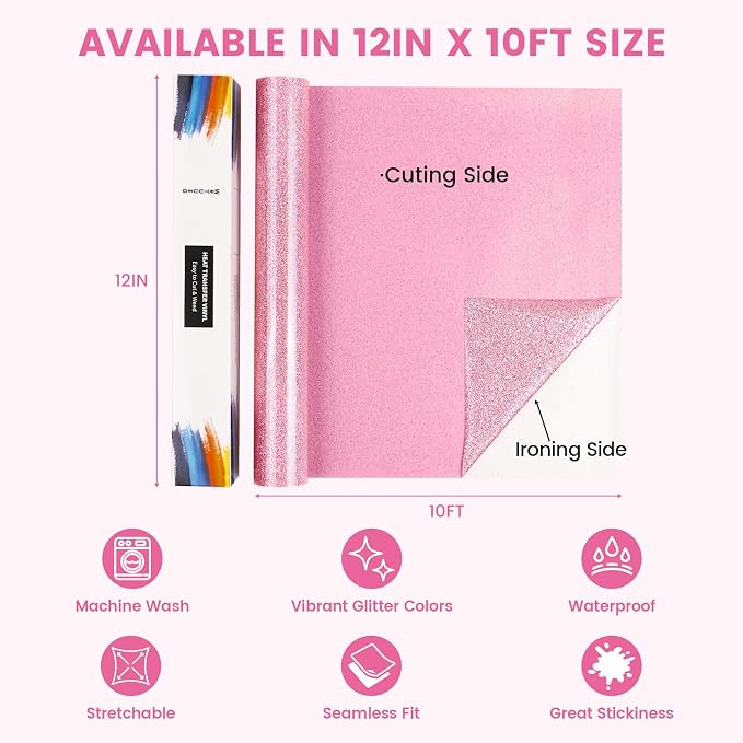 Pink Glitter HTV Heat Transfer Vinyl