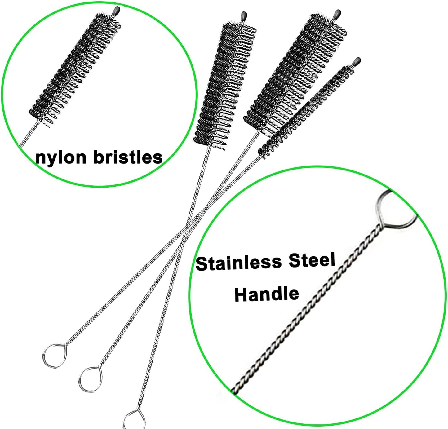 Straw Cleaner Brush Long 10 inch, 10-PCS Straw Brush of Bristles Diameter (5+8+12+16+20mm) for Cleaning Reusable Straws, Sippy Cup, Water Bottles, Tumblers, Tubes Black Color