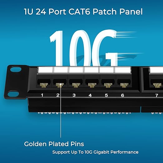 Rapink Patch Panel 24 Port Cat6 10G Support, Network Panel UTP 19-Inch, Wallmount or Rackmount 1U Ethernet Patch Panel Punch Down Block for Cat6, Cat5e, Cat5 Cabling
