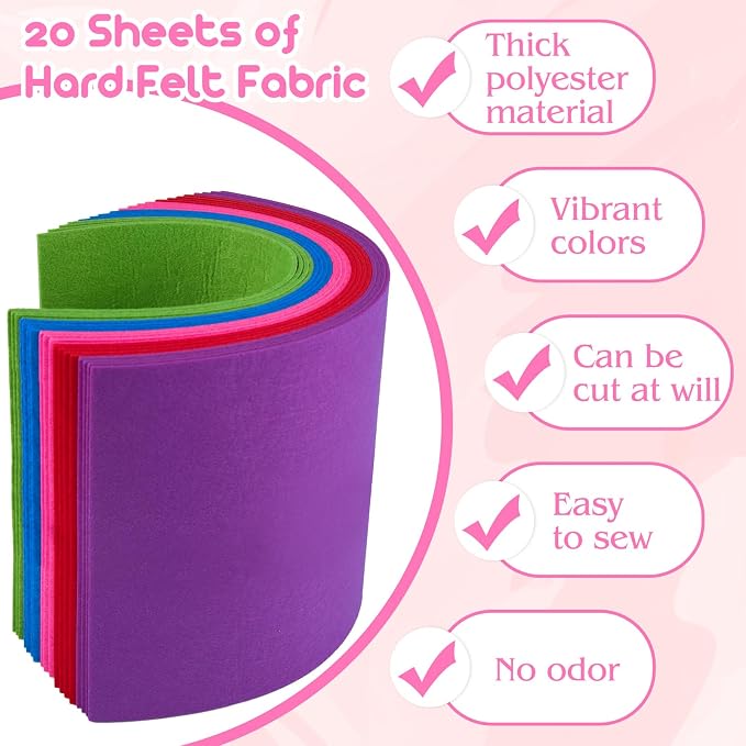 NEBURORA 20 Pcs 2mm Thick Stiff Felt Sheets