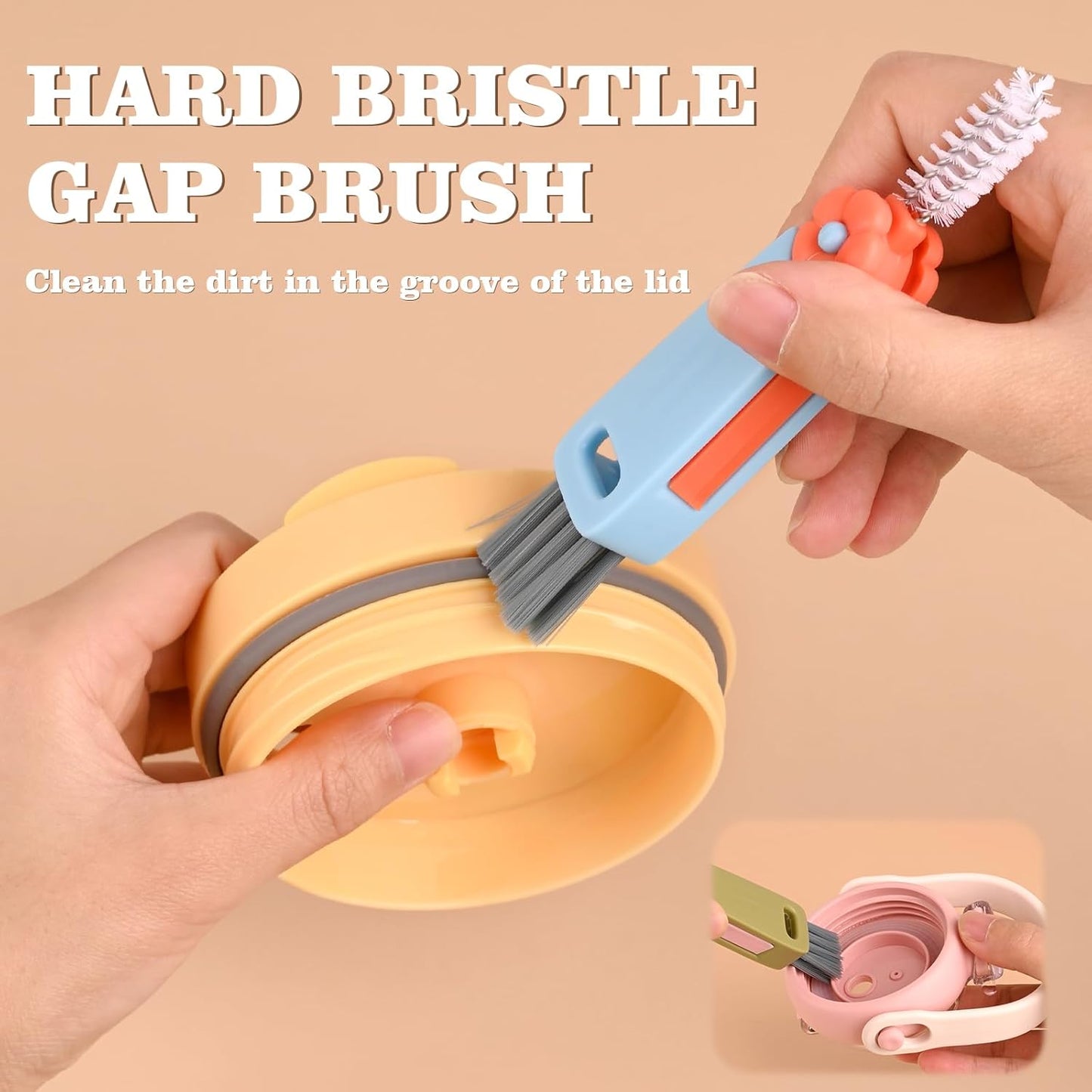 3 in 1 Cup Lid Cleaning Brush, Multifunctional Crevice Cleaning Brush, Portable Cup Lid Cleaning Brush Set Home Kitchen Cleaning Tools （Red Blue Green