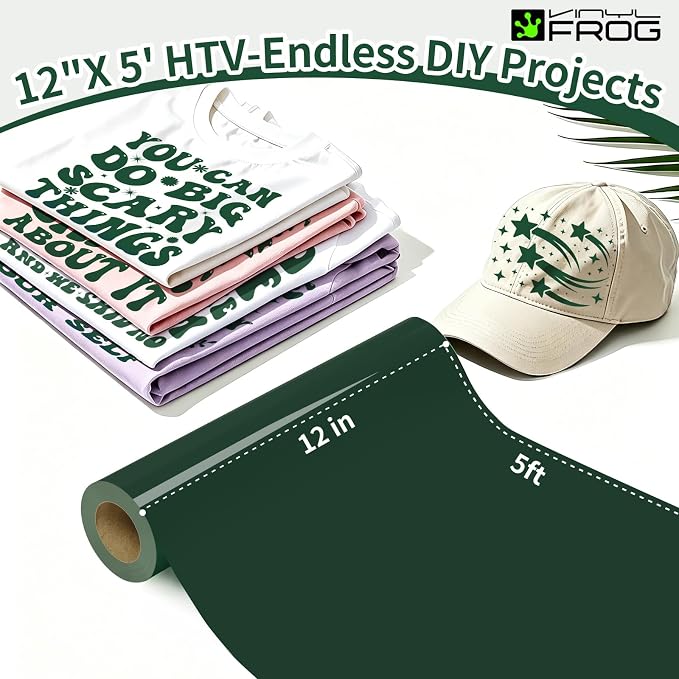 VINYL FROG Dark Green Heat Transfer Vinyl Roll 12" x5ft Matte HTV Vinyl | Dark