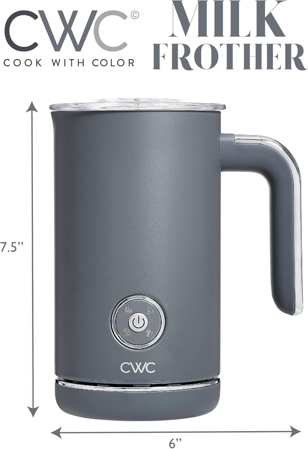 COOK WITH COLOR 4-in-1 Electric Milk Steamer and Frother - 2-Minute Heating and Frothing, Hot and Cold Foam Maker for Coffee, Latte, Cappuccino, Macchiato, Milk Warmer, Auto Shut Off, Grey