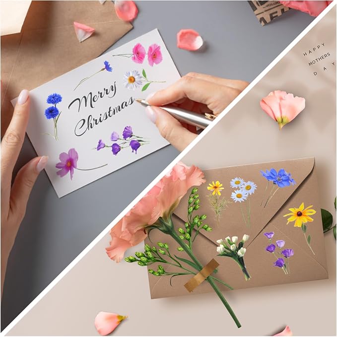 Transparent Pressed Flower Stickers 320 PCS-Dried Resin Leaves- Floral