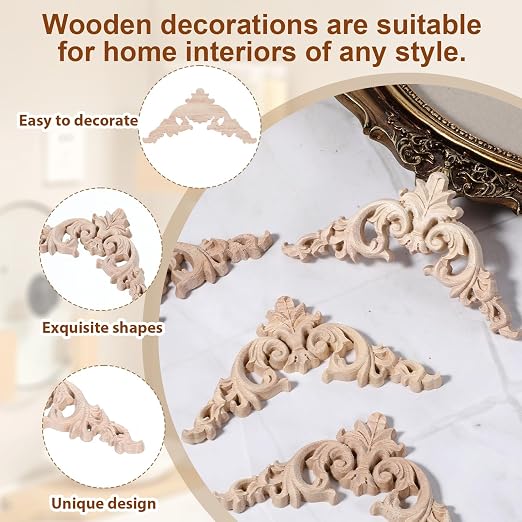 4 Pcs Wood Appliques for Furniture, Victorian Furniture Decorative Wood Trim