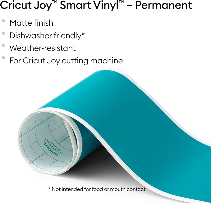 Cricut Joy Smart Permanent Vinyl, Aqua 2-Pack of 4ft Rolls, Matte Finish