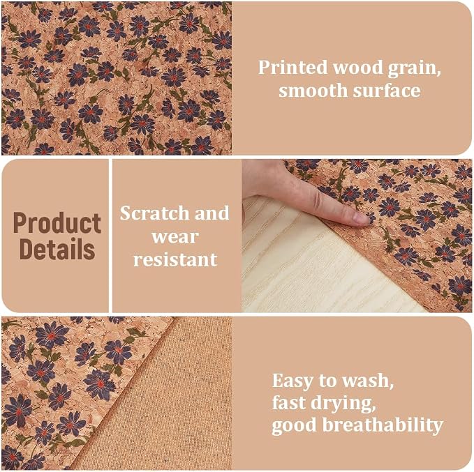 1.51 Yards 12.99 Inch Camel Synthetic Cork Leather Fabrics by the Yard Flowers