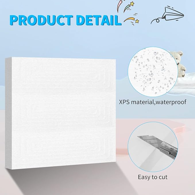 LuckyFoam White 4 Pack 12x12x1 inch Foam Sheets 1 Inch Thick | Polystyrene