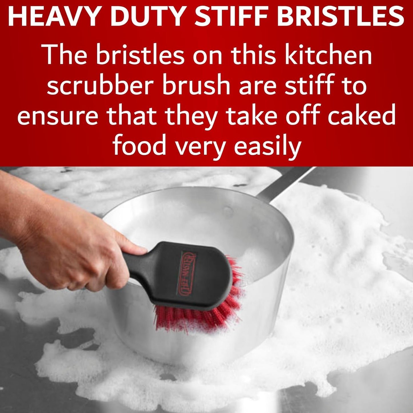 8 Inch Pot & Dish Kitchen Scrub Brush for Heavy-Duty Cleaning – Stiff Bristle Scrubber for Sink, Cast Iron, and Grill Grates - Kitchen Dish Scrubber Brush - 90048 by FryOilSaver Co.