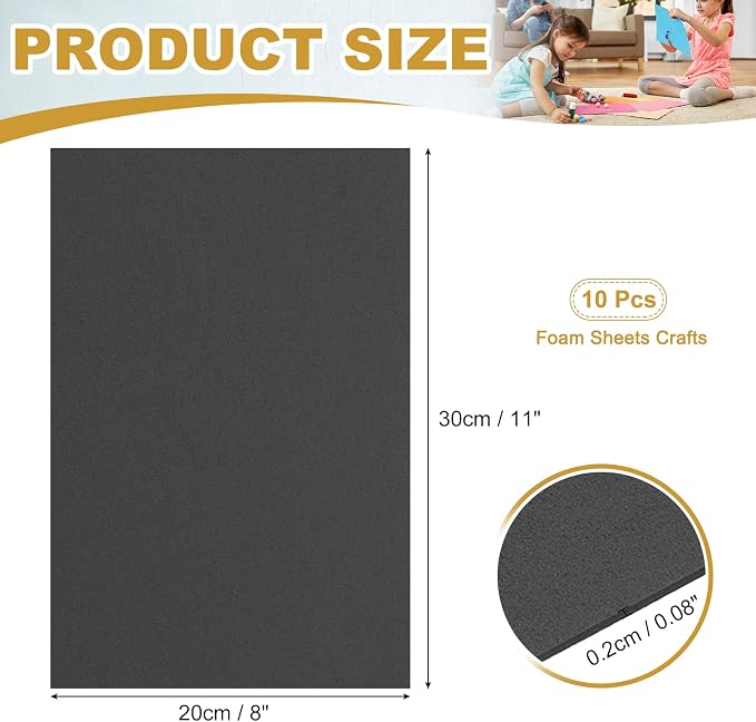 uxcell 10 Pcs Black EVA A4 Foam Sheets Crafts, 12 x 8 Inch Foam Paper