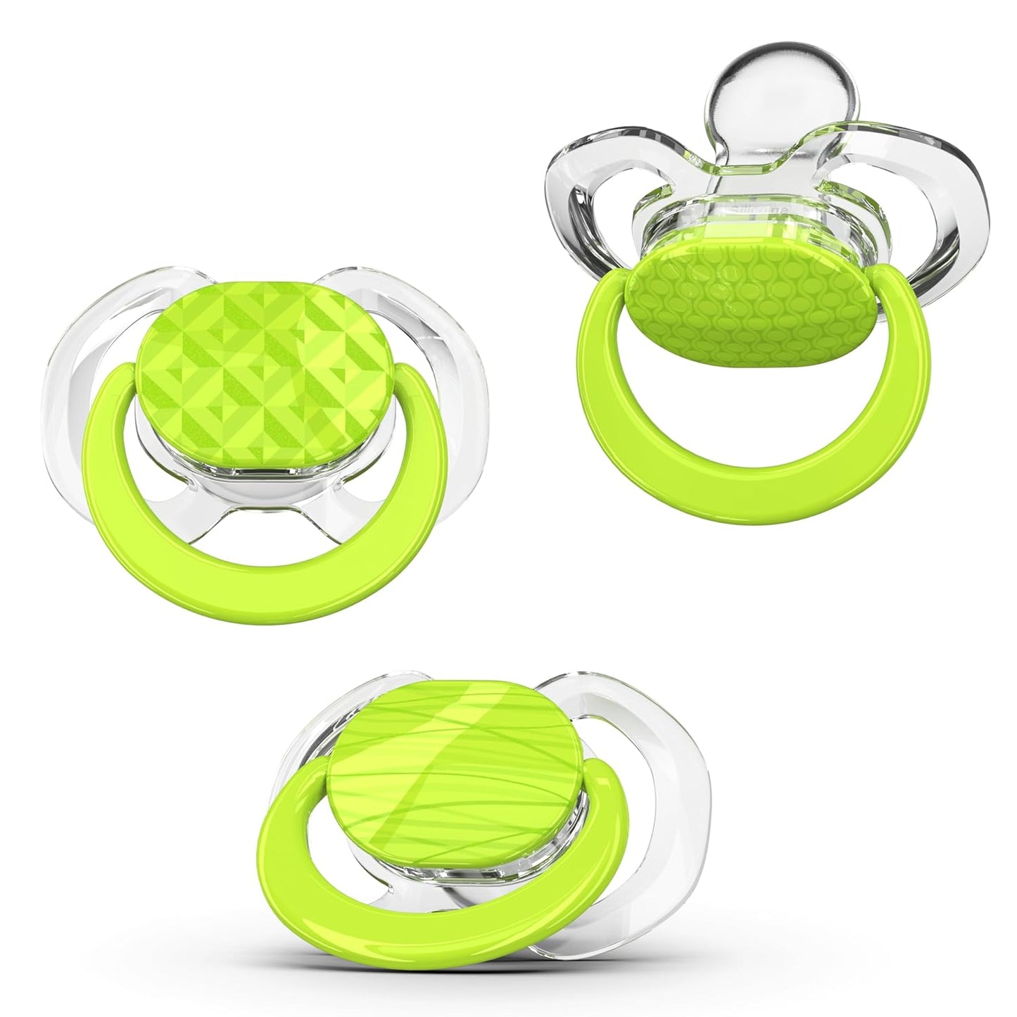 Smilo Baby Pacifier with Orthodontic Design for Healthy Dental Development - Stage 3 for Babies 9+ Months - Pack of 3X 100% Silicone Pacifiers BPA Free - Green