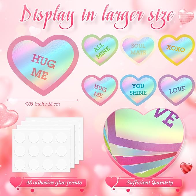 TaoBary 24 Pcs 7.08 Inch Large Heart Cutouts Shiny Iridescent Valentine's Day