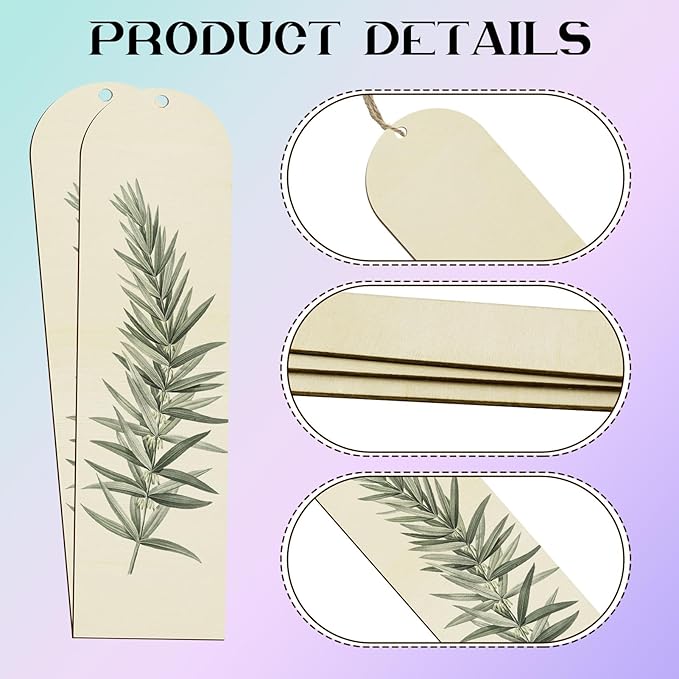 100 PCS Unfinished Wood Bookmark, Arch Wooden Bookmark DIY Bookmarks Tag Label