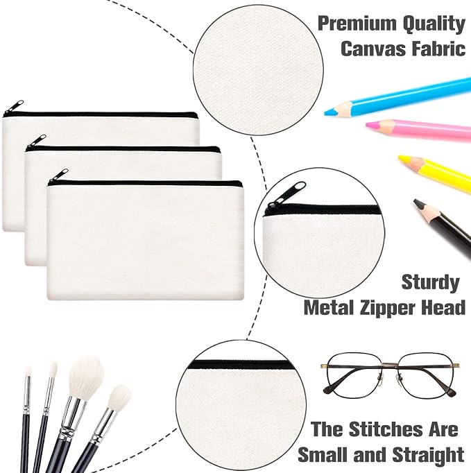 ZeeDix Canvas Zipper Pouch Bulk – 8.3 x 5 Inches Cotton Canvas Pouches