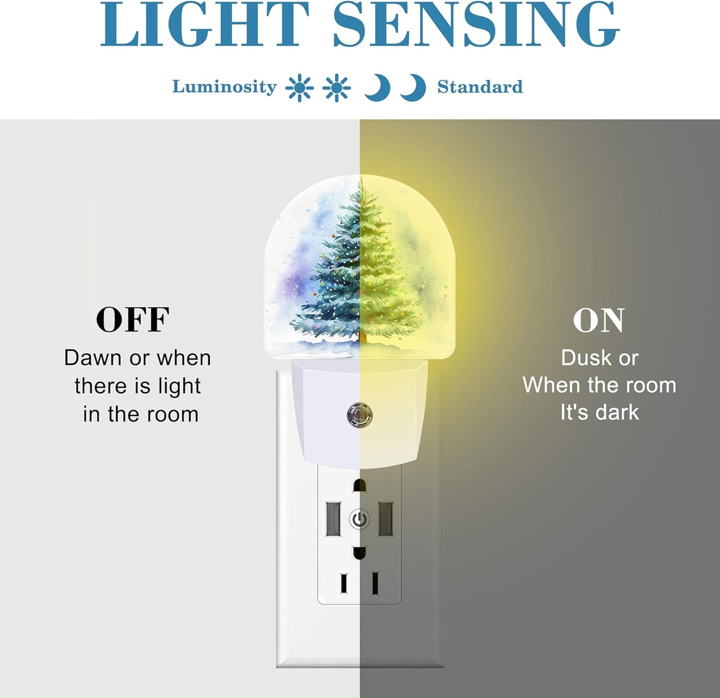 Watercolor Christmas Tree Night Light for Kids, LED Night Light Plug into Wall with Dusk to Dawn Sensor for Girls Boys Women Men Room Decor, Hallway, Kitchen, Bathroom, Nursery, Stairs