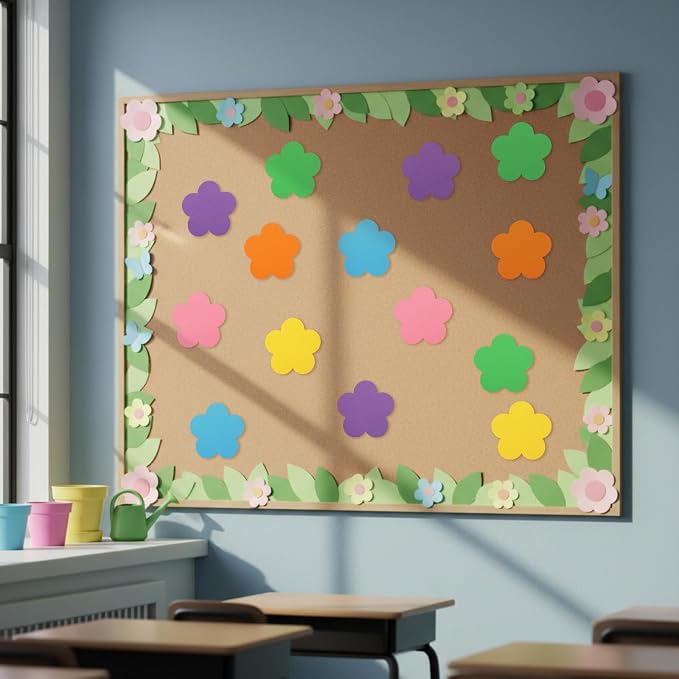 Ireer 48 Pcs Large Foam Flower Cutouts 6 Inch Colorful Bulletin Board