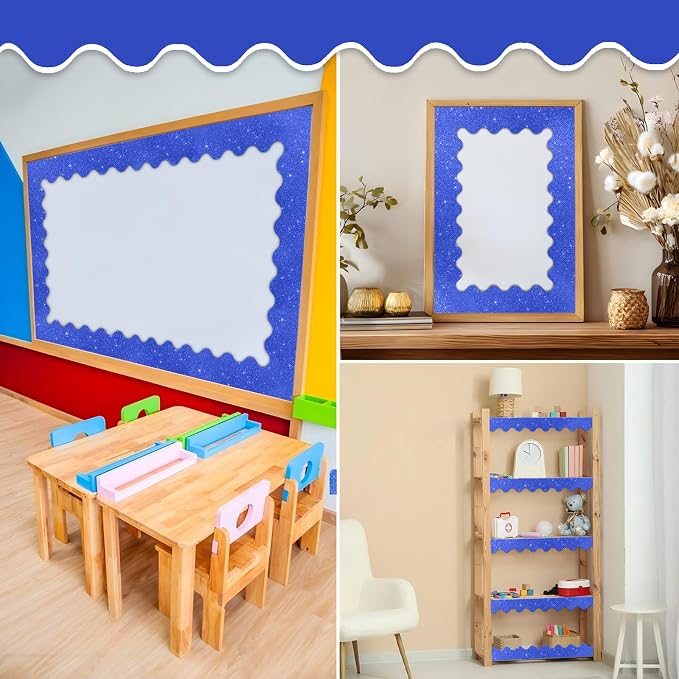 70Ft Shine Deep Blue Bulletin Board Borders，Scalloped Poster Boards Decorations