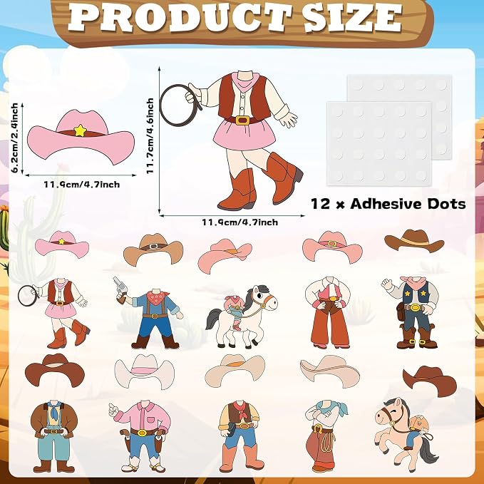 60pcs Western Theme DIY Cutouts Cowboy Cowgirl Hat Bulletin Board Decoration
