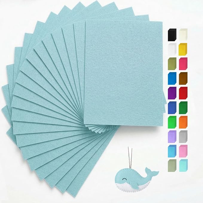 Light Blue Felt Fabric Sheets Stiff 20 Pcs 8" X 12", 1mm Thick Assorted Color