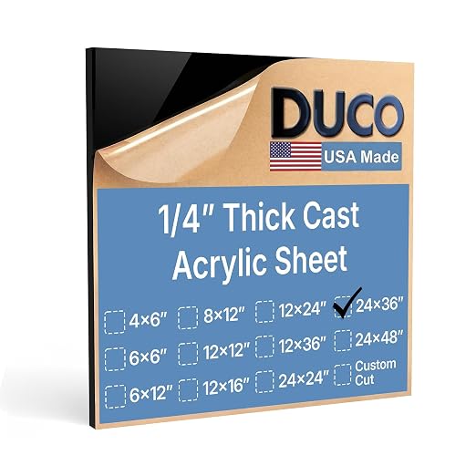 Duco Black Cast Acrylic Sheets 1/4" Thick 24" x 36"