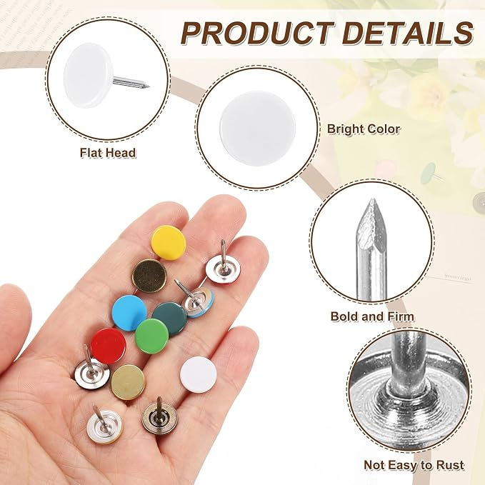 uxcell 150Pcs Upholstery Tacks, 11mmx15mm Flat Head Thumb Tack Decorative