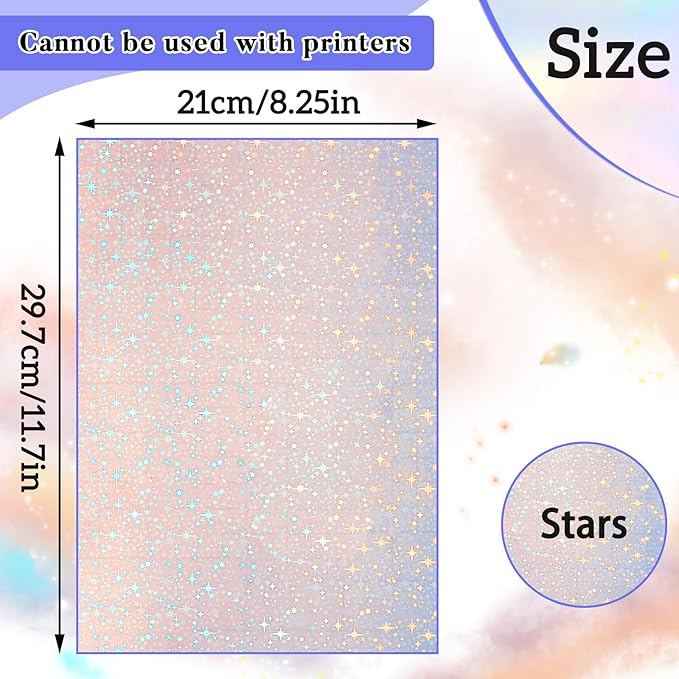 Clabby 36 Sheets Holographic Sticker Paper A4 Vinyl Holographic Laminate Sheets