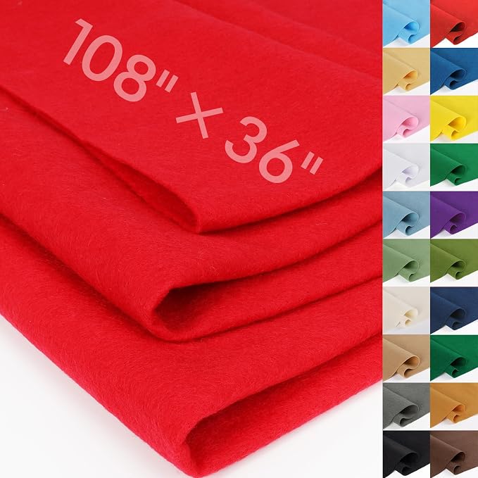 Red Felt Fabric Sheet 108" X 36", 1.4mm Thick Large Soft Durable Flexible Craft