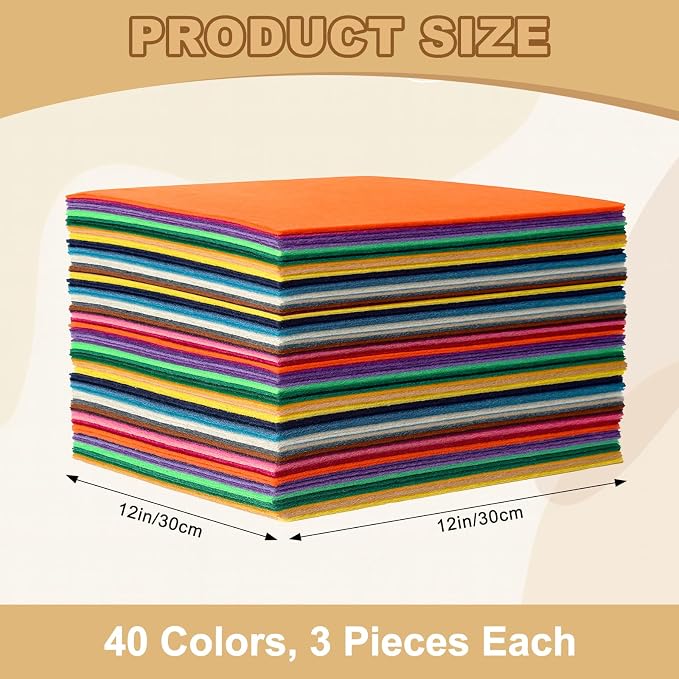 120PCS, 1mm Stiff Felt Fabric Sheets, 40 Assorted Colors, Felt Sheets