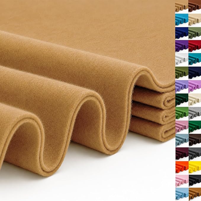 Tan Large Felt Fabric 36" x 36", 1.4 mm Soft Felt Sheet, Nonwoven Fabric