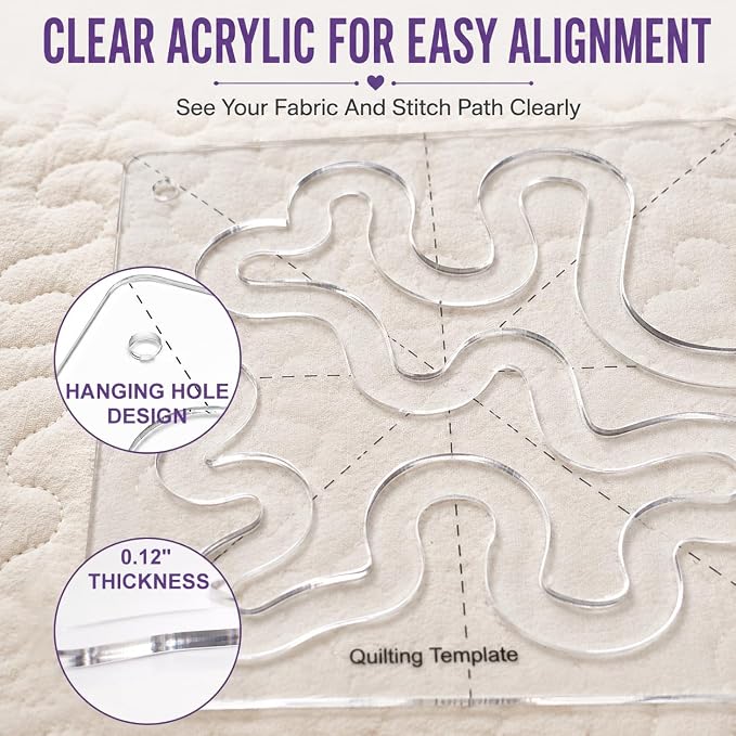 Free-Motion Quilting Ruler Template, Professional Acrylic Meander Stipple Ruler