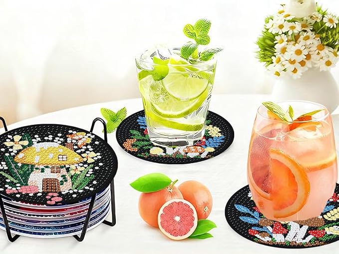 8 PCS Mushrooms Diamond Art Coasters Kits Cute Diamond Painting Coaster |