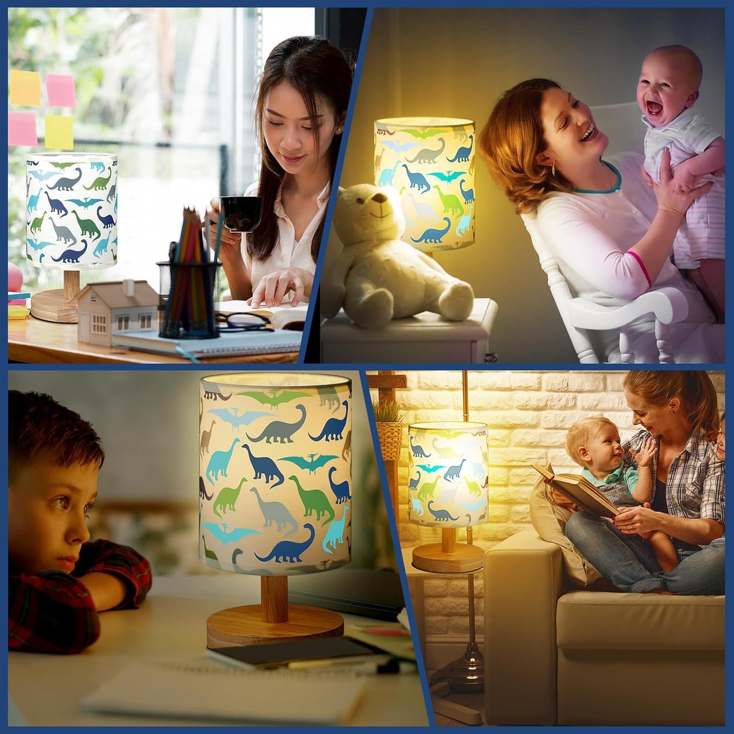 VIHOSE Dinosaur Kids Table Lamp for Bedroom Kids Bedside Lamp with Linen Wooden Nightstand Cartoon Nursery Lampshade for Girls Boys Living Room
