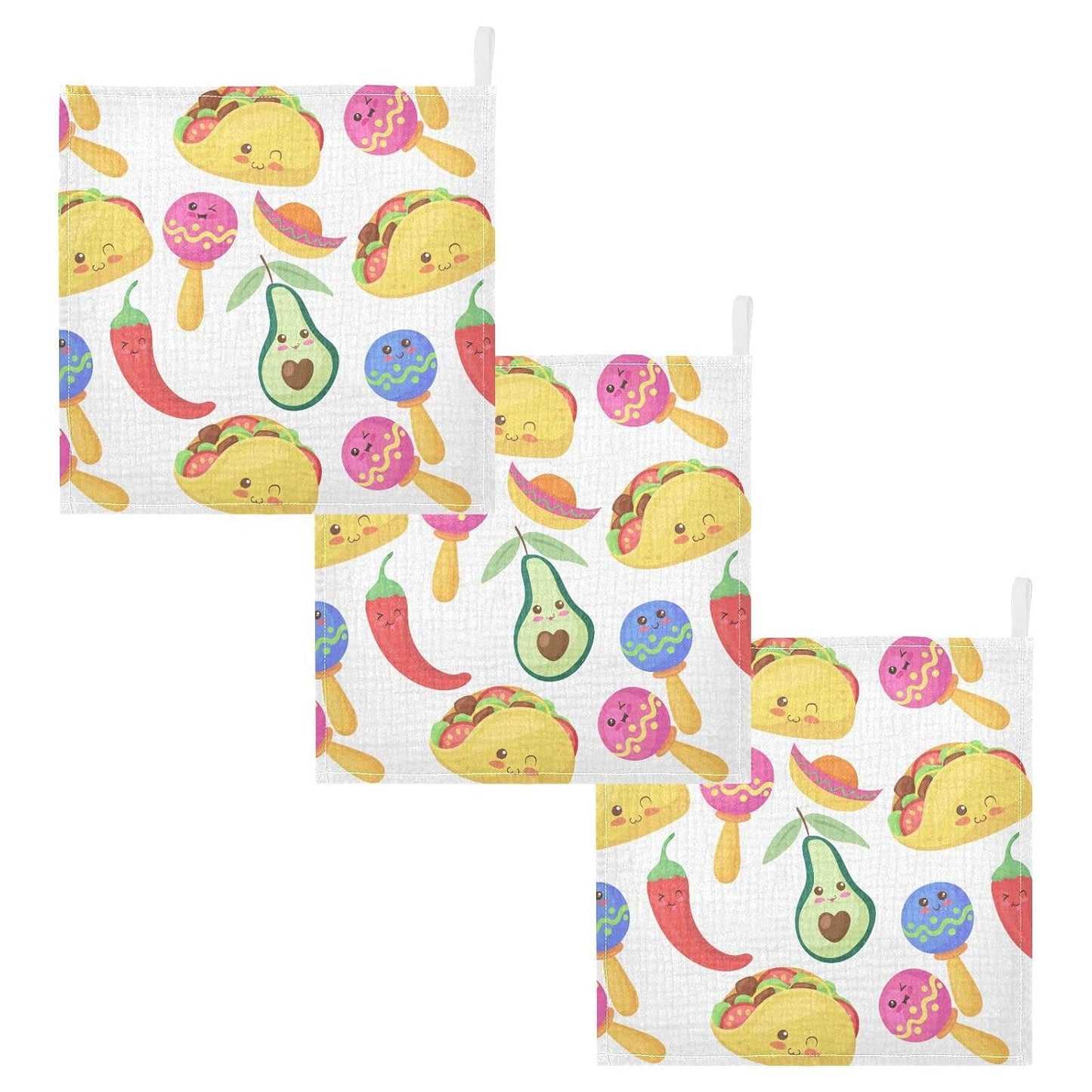 Funny Mexican Food Baby Muslin Washcloths Cute Cartoon Burp Cloths Soft Absorbent Baby Wash Cloth Fingertip Face Towels for Newborn Boys Girls 12 x 12 Inch, 3 Pack